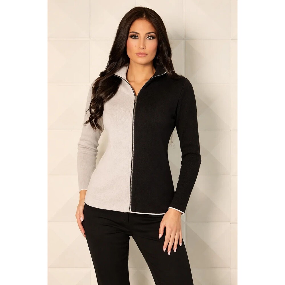 New ANGEL Full Zip Cardigan A-6257 Black/Stone Color Block NWT Women's Large